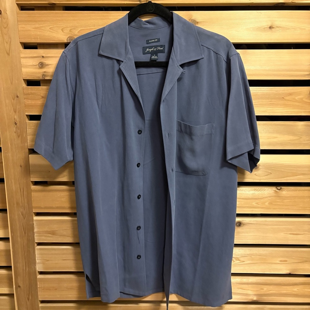 Joseph & Feiss Blue 100% Silk Button Down Shirt